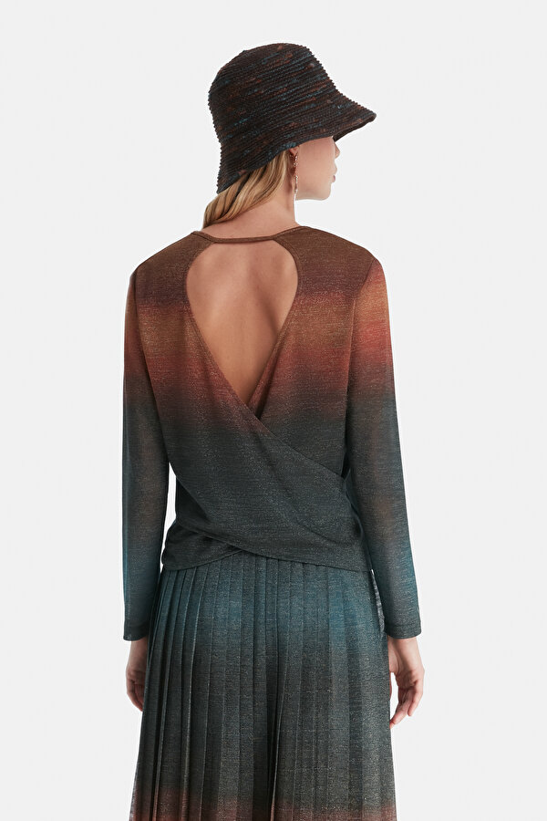 BLUE BASIC / ROUND NECKLINE LONG SLEEVE BLOUSE 2