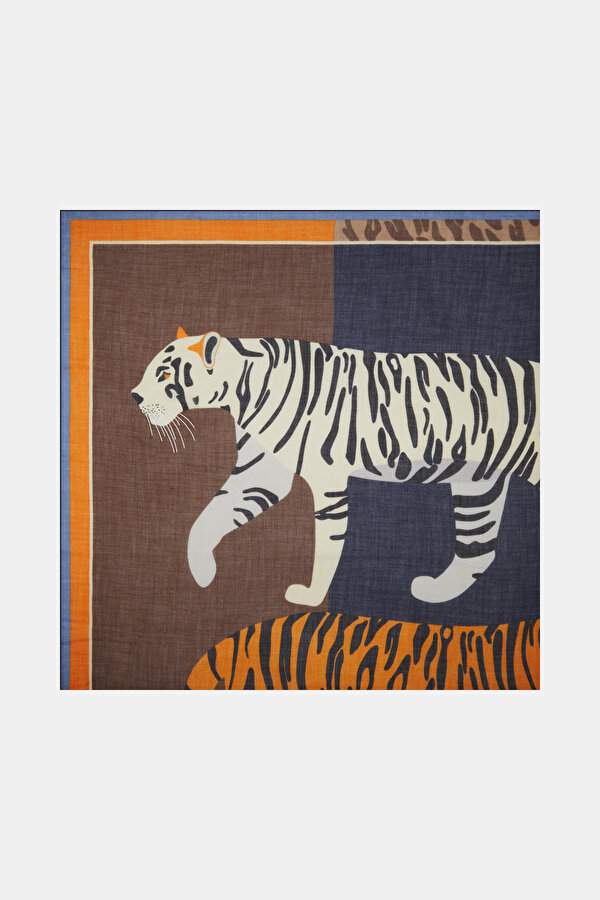 BROWN ANIMAL FIGURED CASHMERE/SILK SHAWL 2