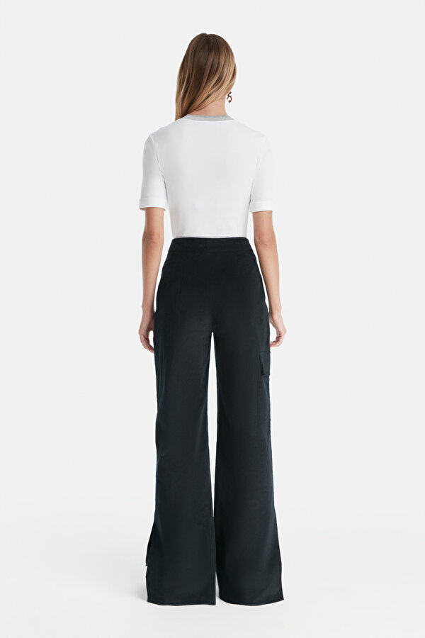 NAVY BLUE CORDED WIDE LEG TROUSERS 2