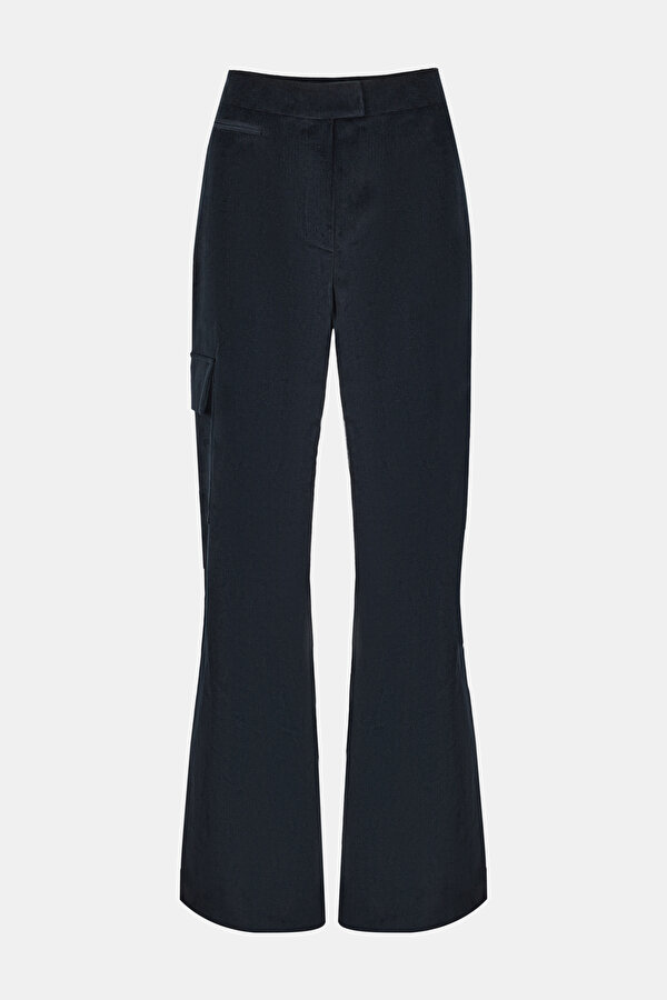 NAVY BLUE CORDED WIDE LEG TROUSERS 6