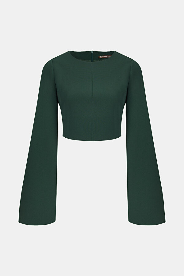 OIL GREEN BASIC / ROUND NECKLINE LONG SLEEVE BLOUSE