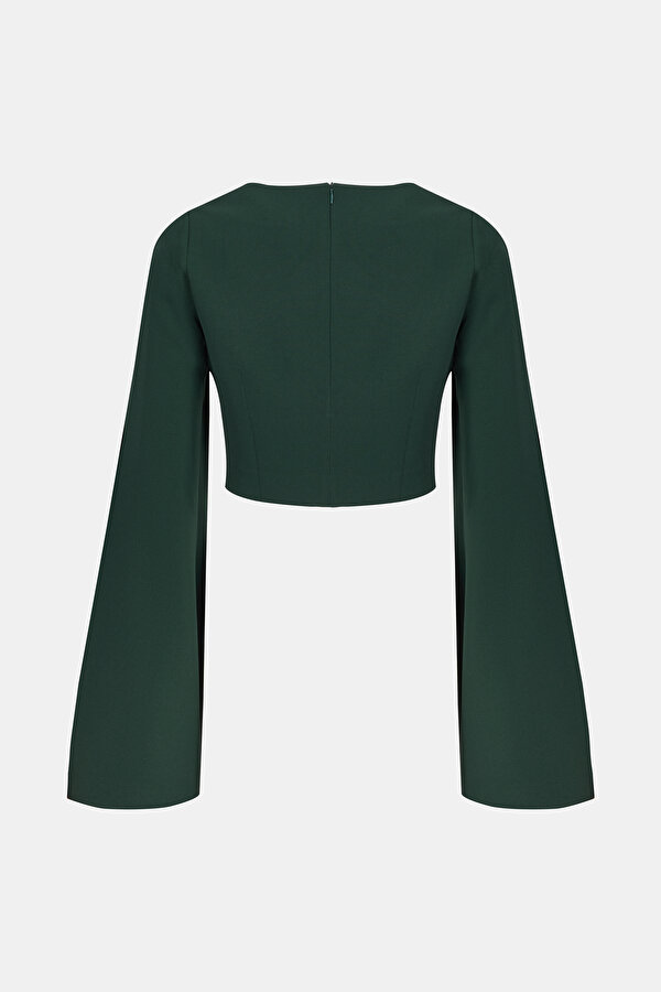 OIL GREEN BASIC / ROUND NECKLINE LONG SLEEVE BLOUSE 2