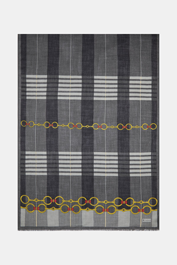 GREY GEOMETRIC DESIGN CASHMERE/SILK SHAWL