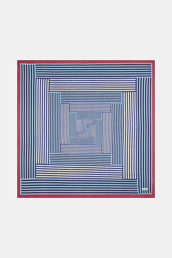 DARK BLUE GEOMETRIC DESIGN VOILE SILK GAVROŞ