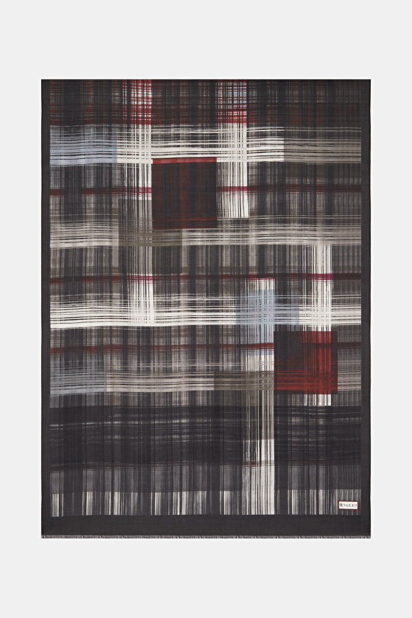 RED GEOMETRIC DESIGN COTTON/SILK SHAWL