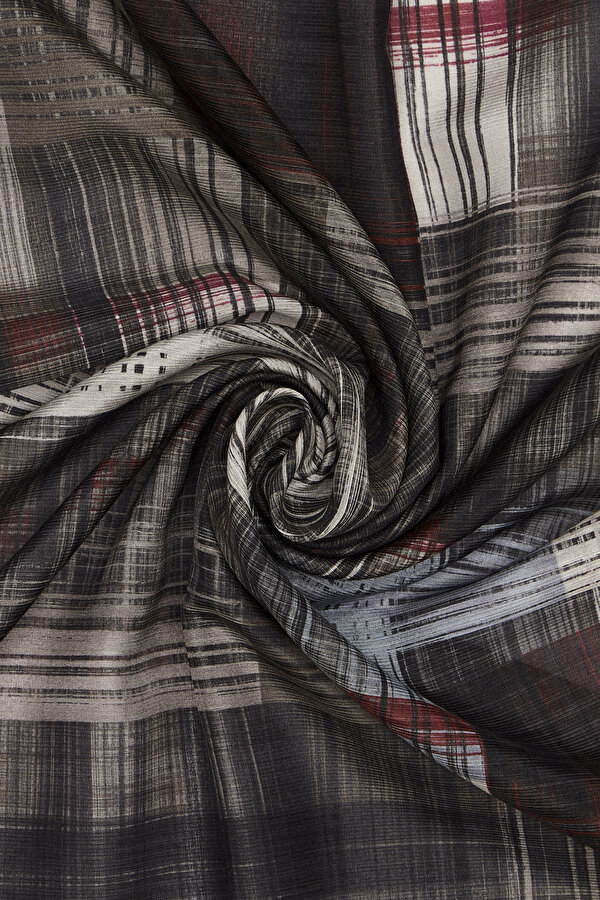 RED GEOMETRIC DESIGN COTTON/SILK SHAWL 2