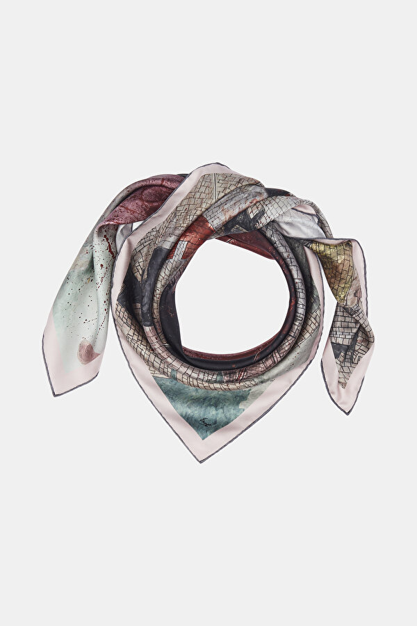 BLACK GEOMETRIC DESIGN TWILL SCARF 2