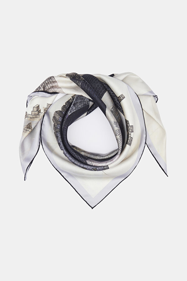 EKRU GEOMETRIK DESENLI TWILL EŞARP(EROL AKYAVAŞ (KALENİN DÜŞÜŞÜ (DİPTİK), 1982) 2