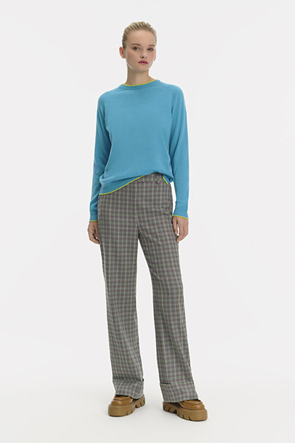 MULTICOLOR CHECK STRAIGHT CUT TROUSERS