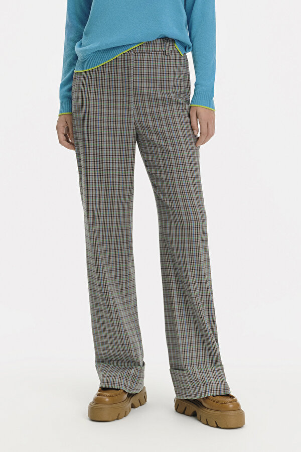 MULTICOLOR CHECK STRAIGHT CUT TROUSERS 2