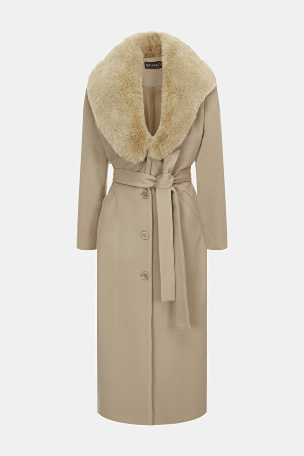 BEIGE WOOL/POLYAMIDE OVERCOAT