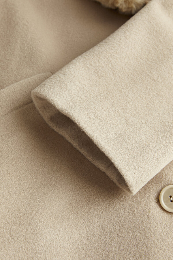 BEIGE WOOL/POLYAMIDE OVERCOAT 6