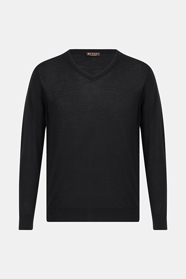 BLACK V NECK TRICOT JERSEY