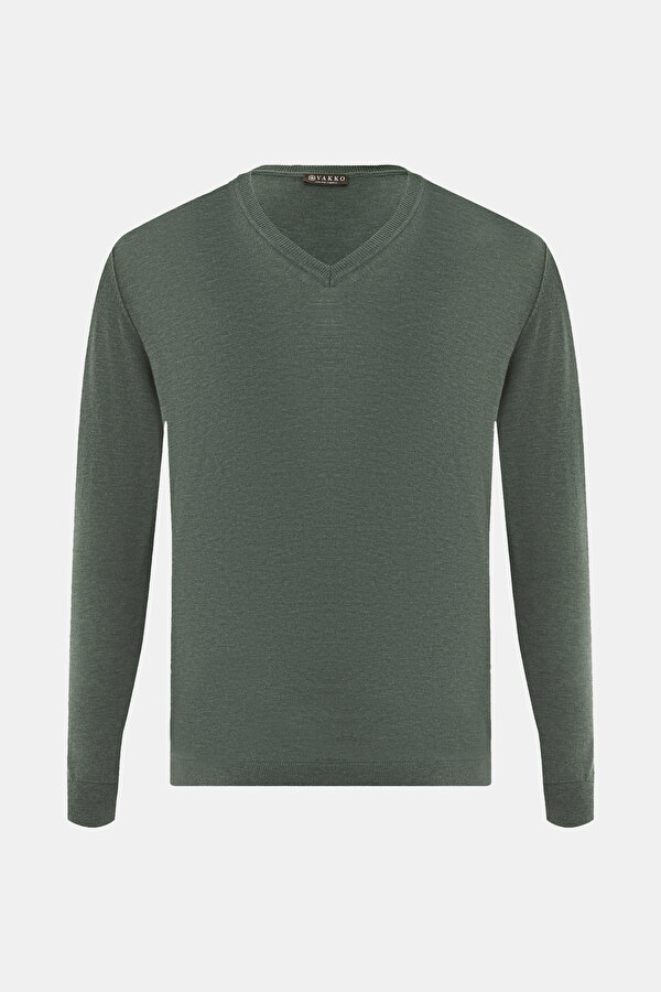GREEN V NECK TRICOT JERSEY