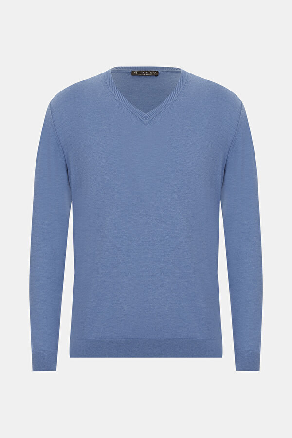 BLUE V NECK TRICOT JERSEY