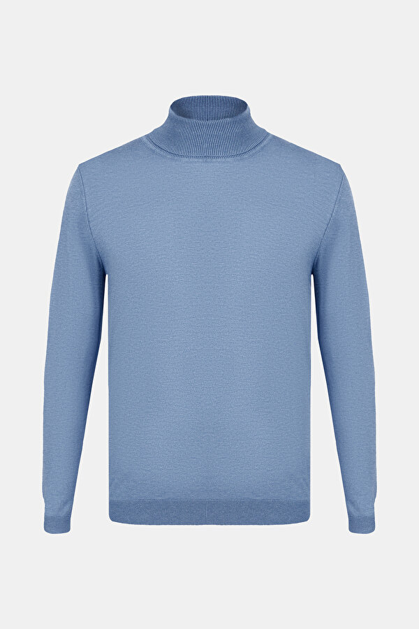 BLUE TURTLENECK TRICOT JERSEY