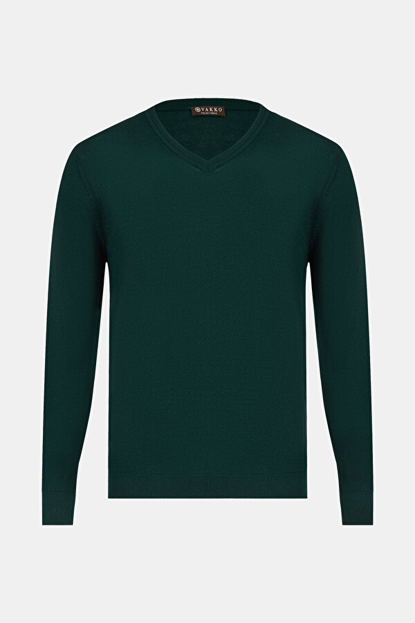GREEN V NECK TRICOT JERSEY