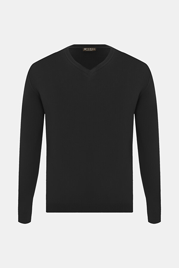 BLACK V NECK TRICOT JERSEY