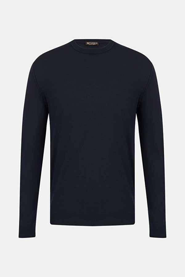 NAVY BLUE BASIC / ROUND NECKLINE TRICOT JERSEY