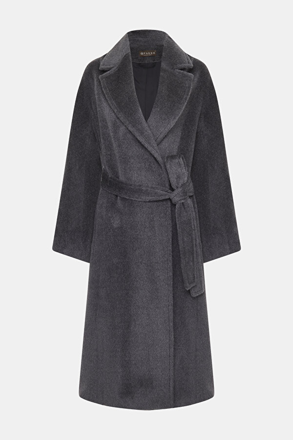 GRAY MELANGE ALPACA WOOL BELOW THE KNEE REEFER JACKET