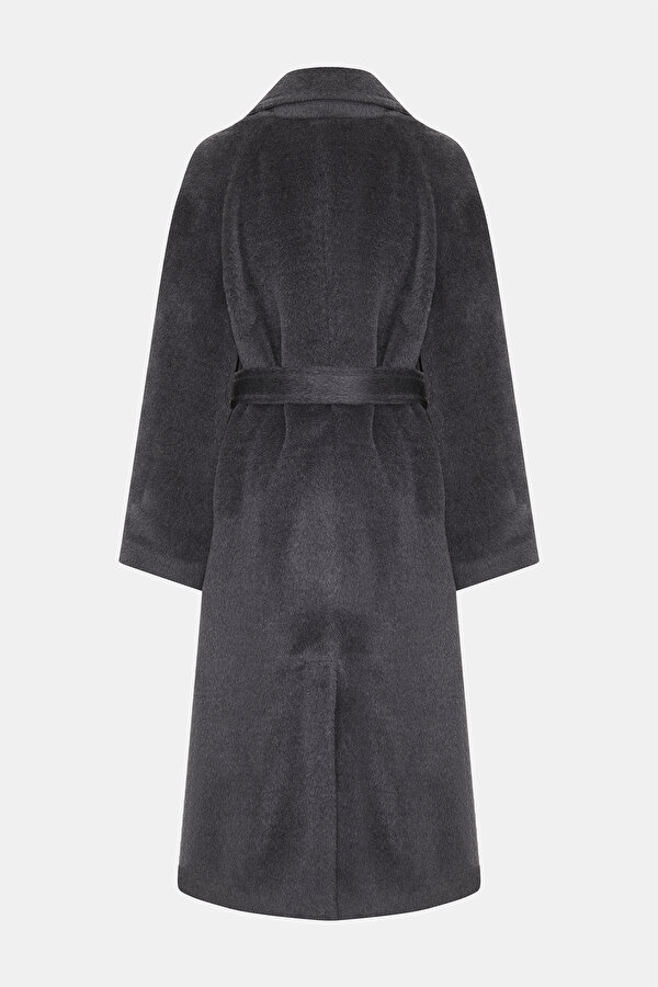 GRAY MELANGE ALPACA WOOL BELOW THE KNEE REEFER JACKET 2