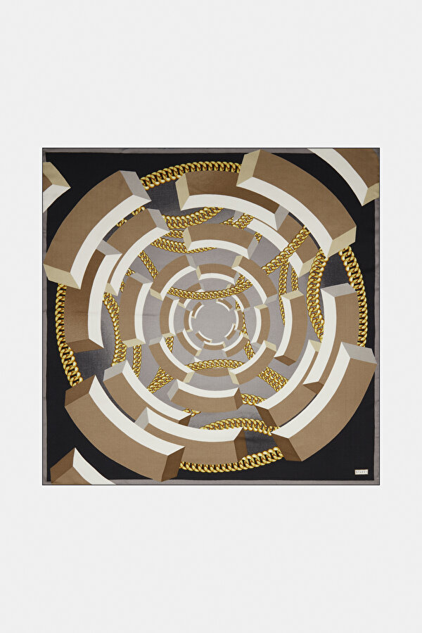 BEIGE GEOMETRIC DESIGN CASHMERE/SILK SCARF