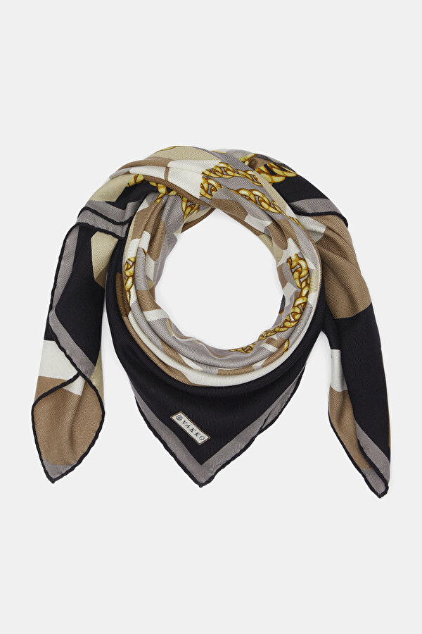 BEIGE GEOMETRIC DESIGN CASHMERE/SILK SCARF 2