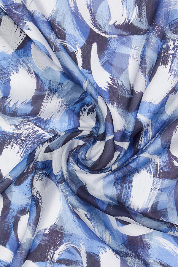 NAVY BLUE GEOMETRIC DESIGN VOILE SATIN SHAWL 2