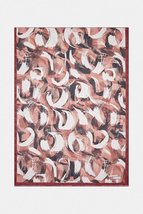 MAROON GEOMETRIC DESIGN VOILE SATIN SHAWL