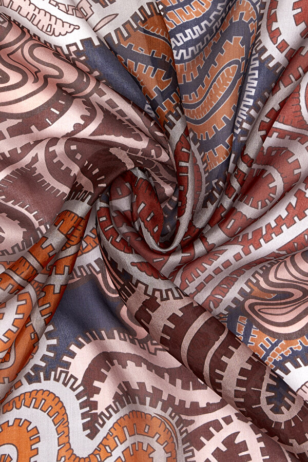 ORANGE PAISLEY PATTERNED VOILE SATIN SHAWL 2