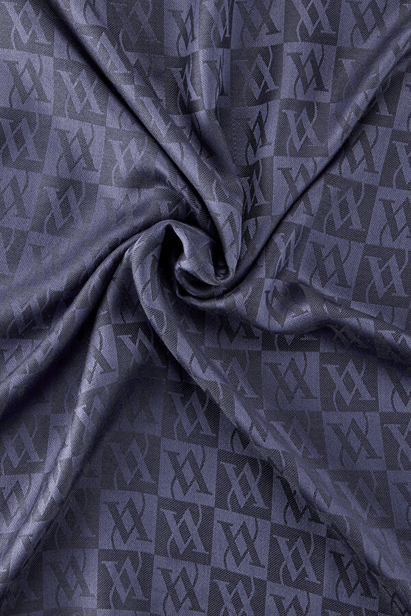 NAVY BLUE JACQUARD WOOL/SILK SHAWL 2