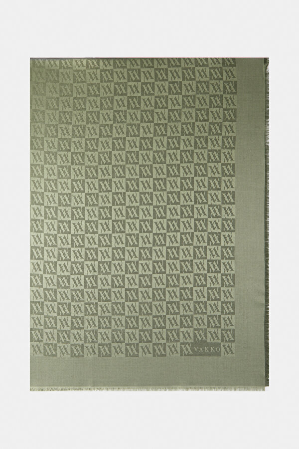 KHAKI JACQUARD WOOL/SILK SHAWL