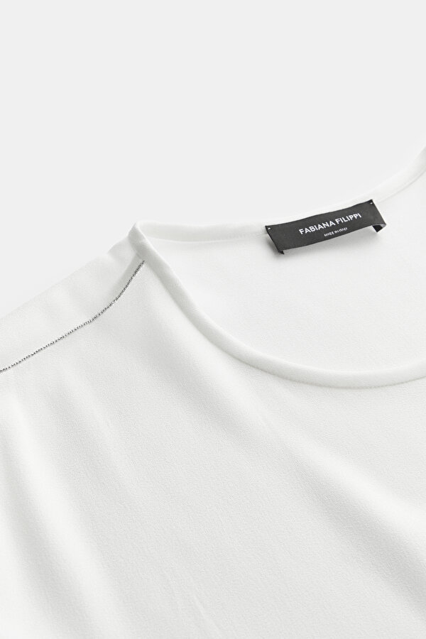 WHITE BASIC / ROUND NECKLINE SHORT SLEEVE BLOUSE 7