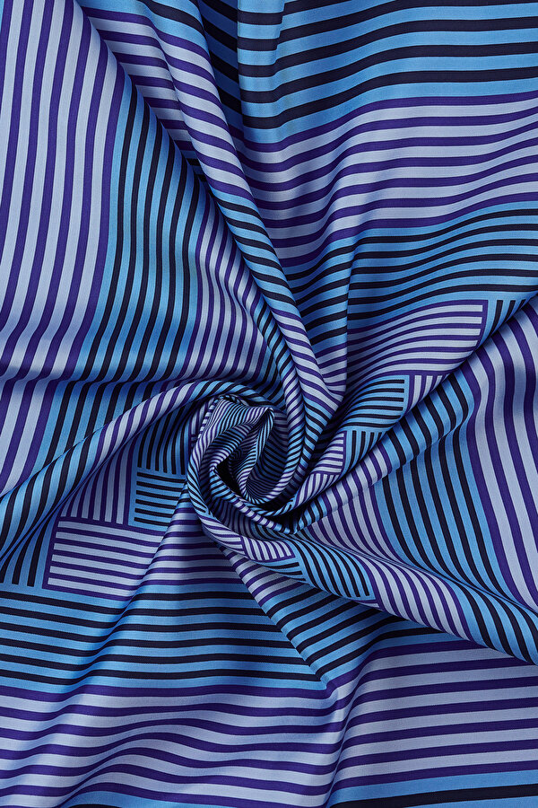 KOYU MAVİ LACİVERT GEOMETRİK DESENLİ TWILL EŞARP 2