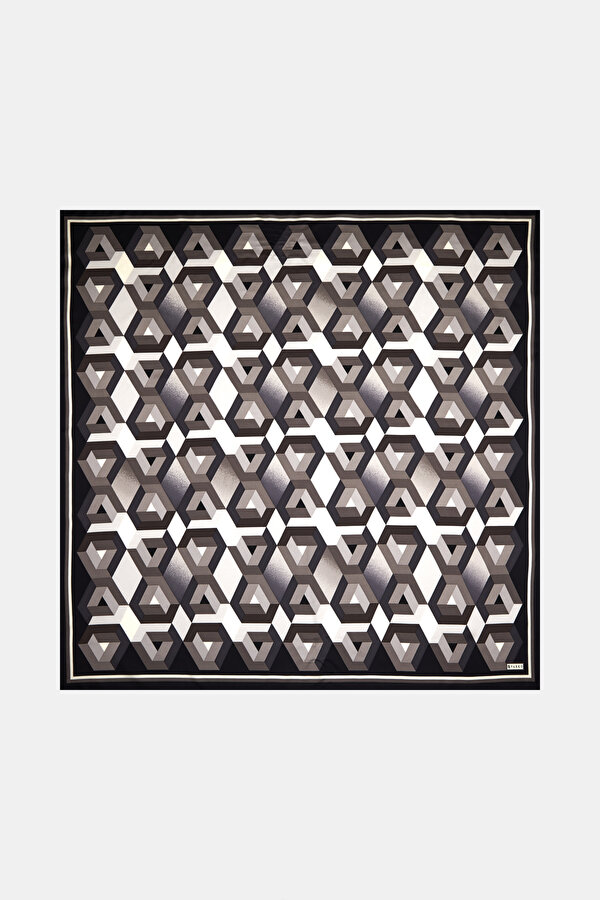 GREY GEOMETRIC DESIGN TWILL SCARF