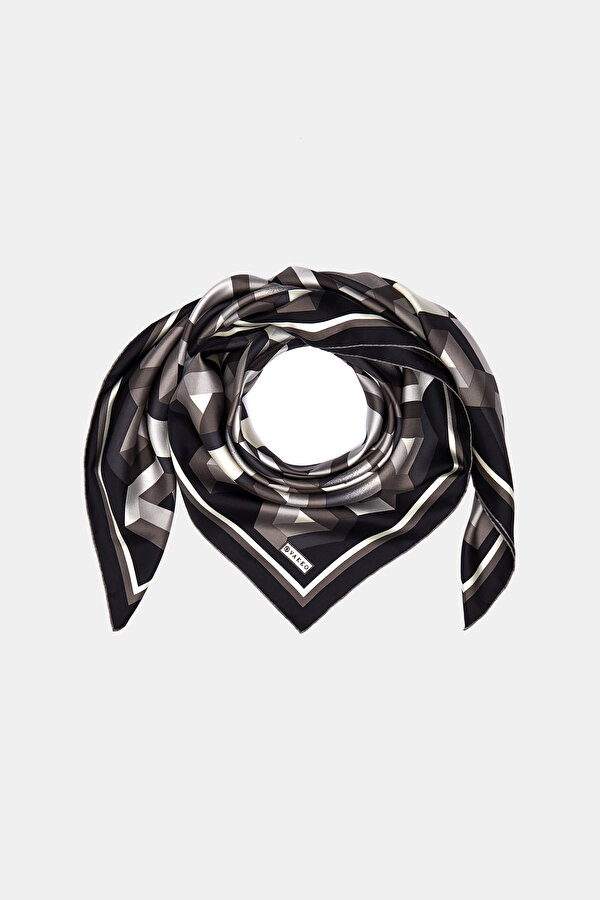 GREY GEOMETRIC DESIGN TWILL SCARF 2