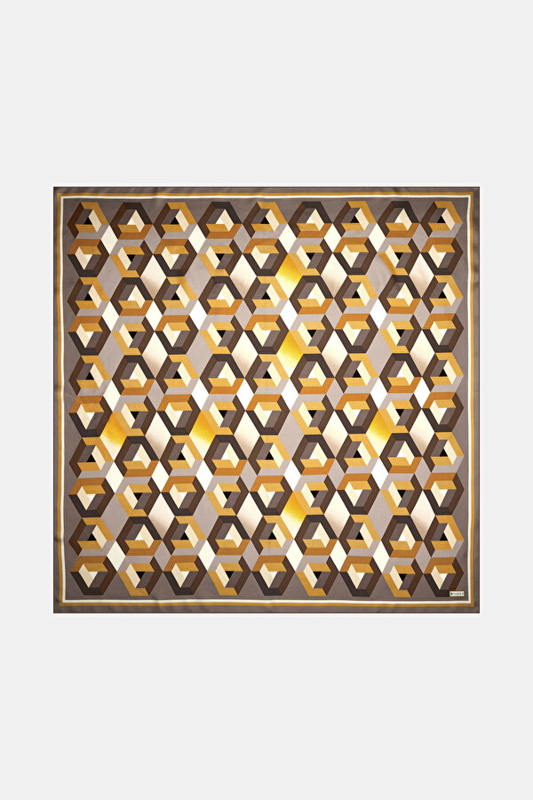 BEIGE GEOMETRIC DESIGN TWILL SCARF