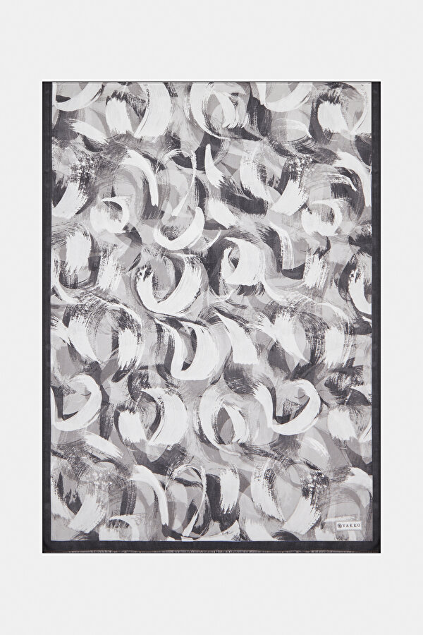 GREY GEOMETRIC DESIGN VOILE SATIN SHAWL