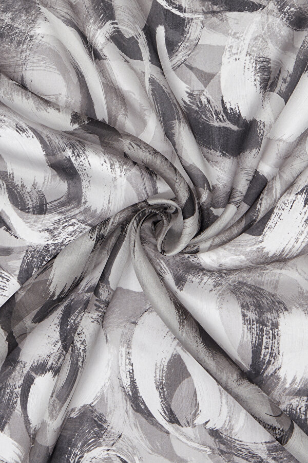 GREY GEOMETRIC DESIGN VOILE SATIN SHAWL 2