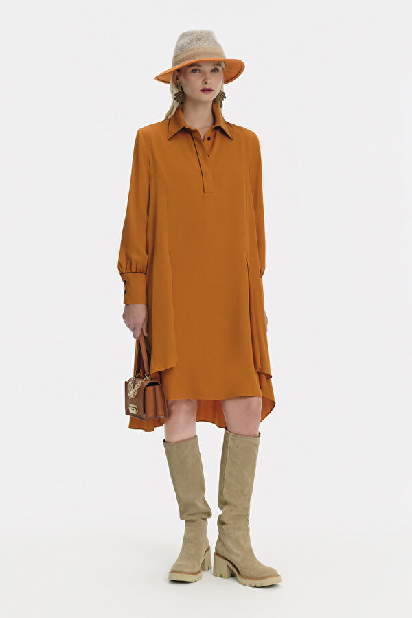 BRICK LONG SLEEVE MİDİ DRESS