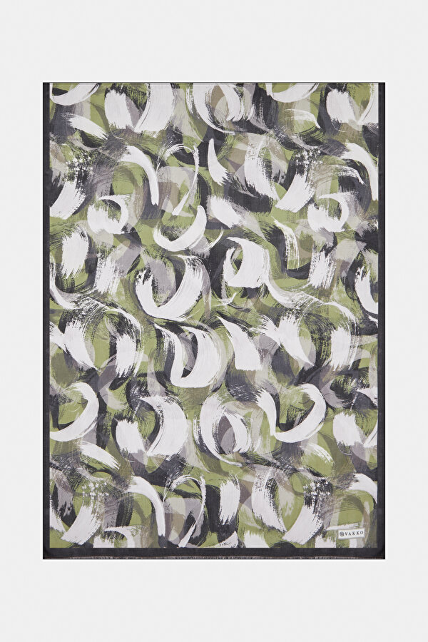 GREEN GEOMETRIC DESIGN VOILE SATIN SHAWL