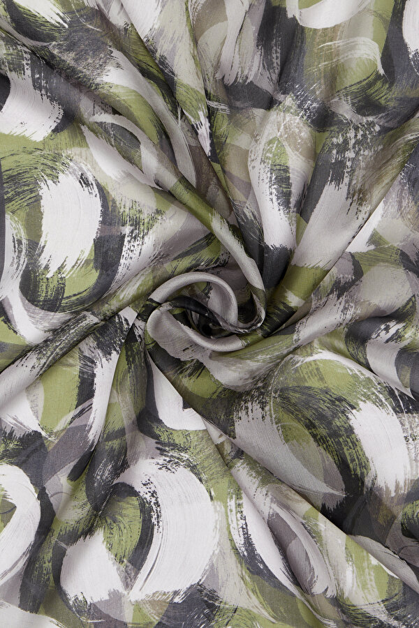 GREEN GEOMETRIC DESIGN VOILE SATIN SHAWL 2