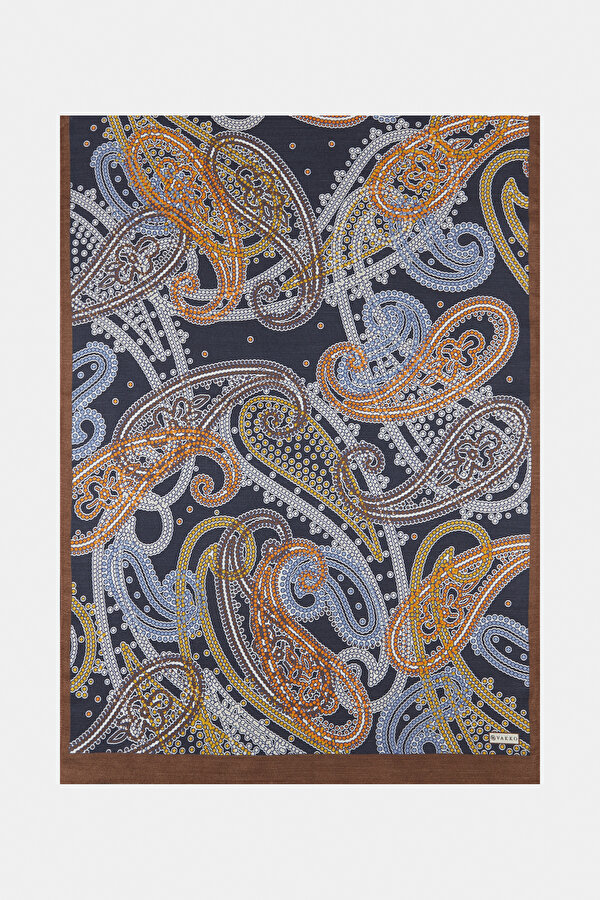 BROWN PAISLEY PATTERNED WOOL/SILK SHAWL