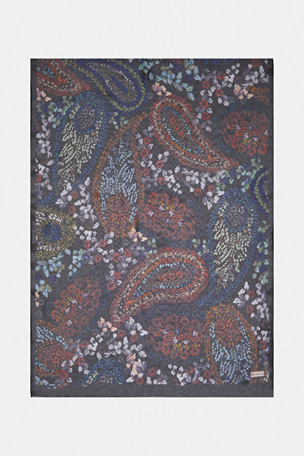 BLACK PAISLEY PATTERNED CHIFFON ETAMINE SHAWL