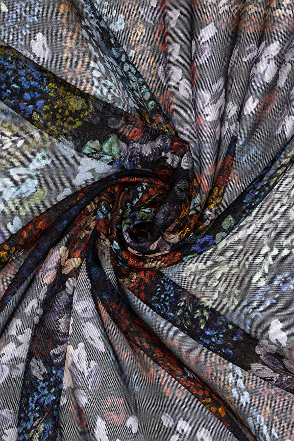 BLACK PAISLEY PATTERNED CHIFFON ETAMINE SHAWL 2