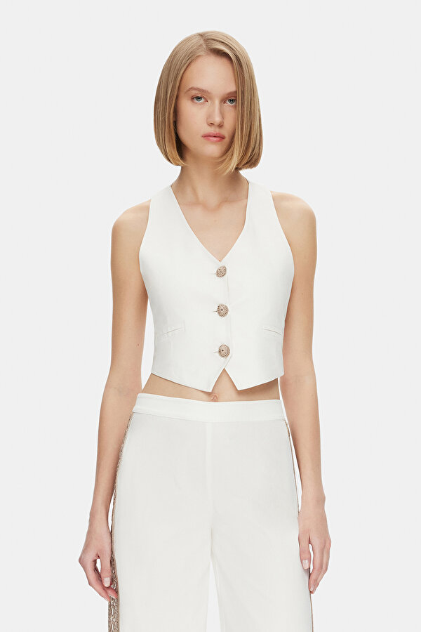 BEIGE PLUNGE NECKLINE VEST
