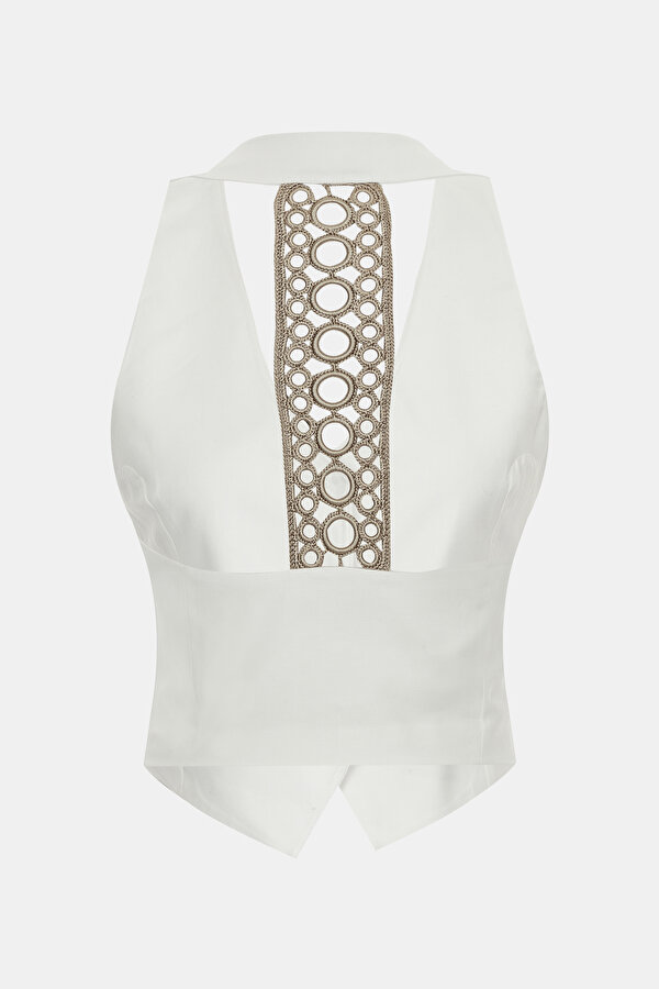 BEIGE PLUNGE NECKLINE VEST 6