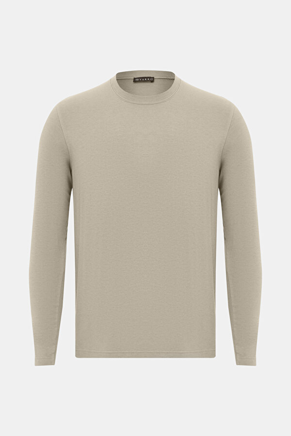 BEIGE BASIC / ROUND NECKLINE LONG SLEEVE TSHIRT