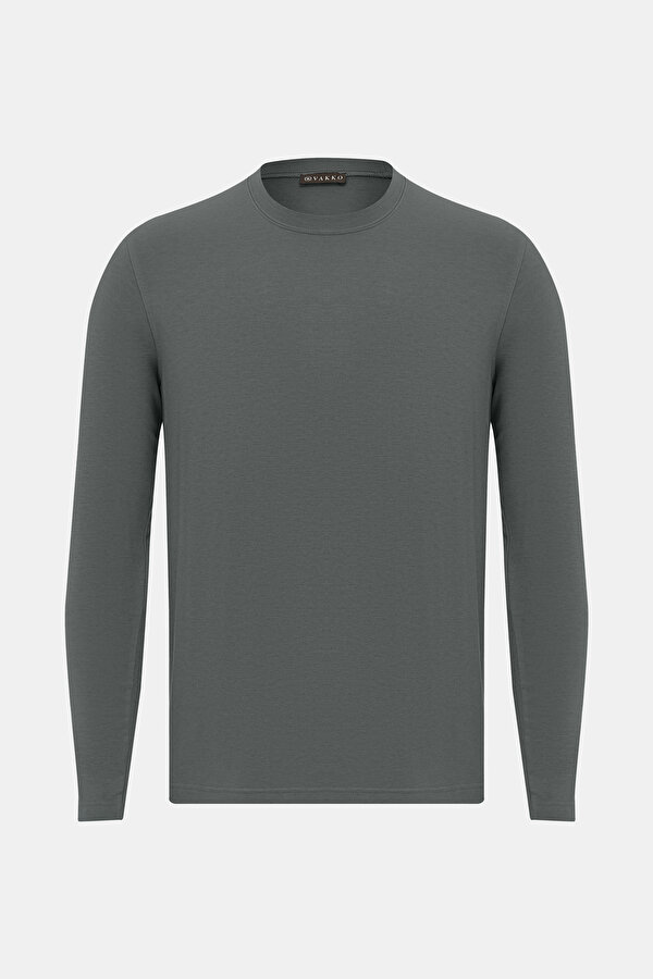 GREY BASIC / ROUND NECKLINE LONG SLEEVE TSHIRT