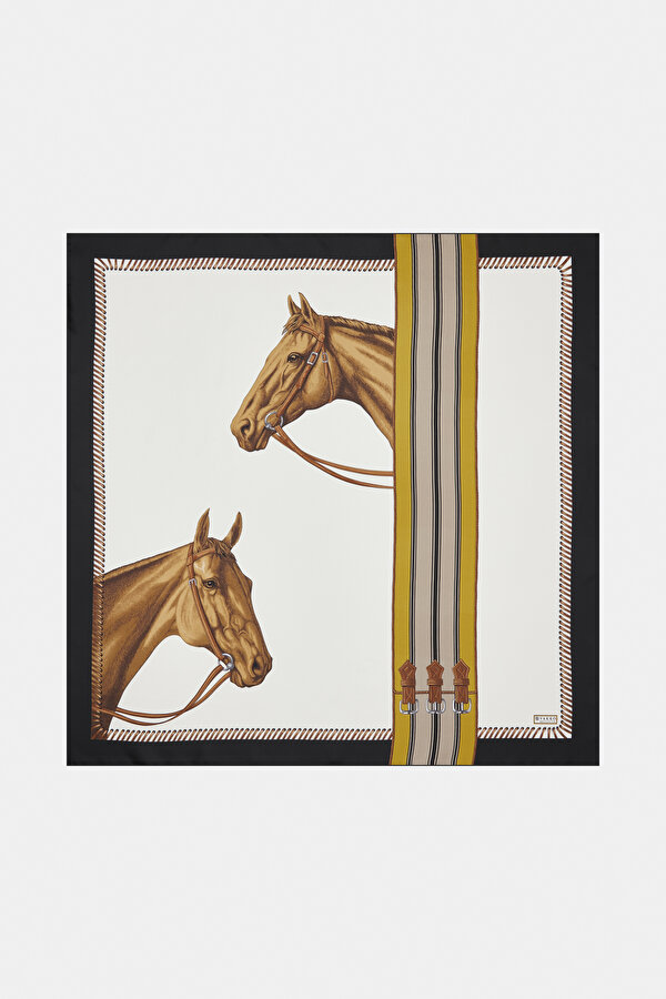 ECRU ANIMAL FIGURED TWILL SCARF